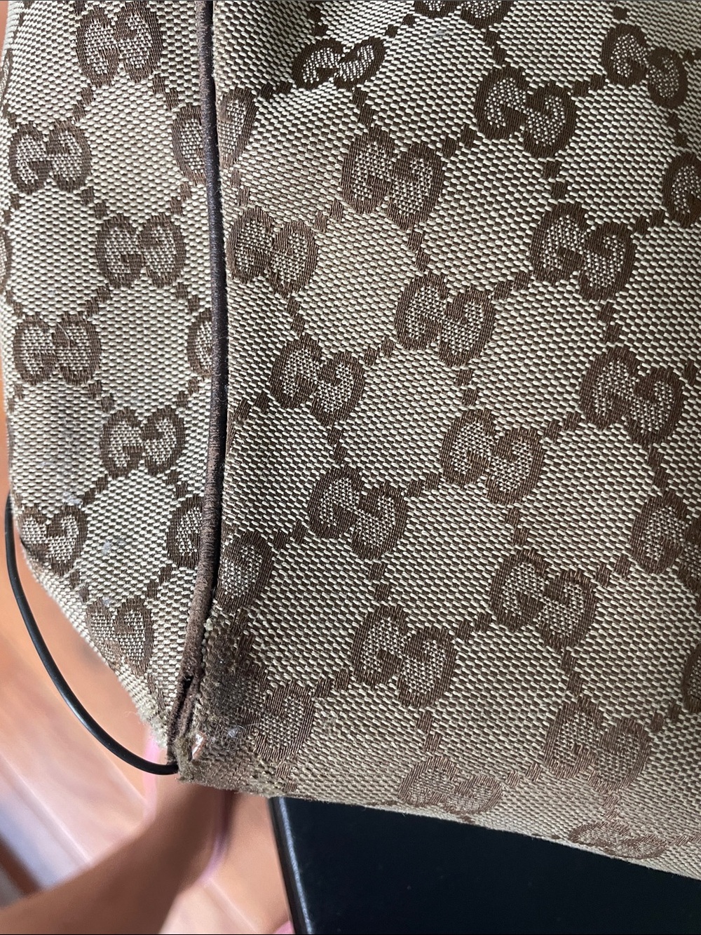 Gucci Brown/Tan GG Canvas Tote with Leather Trim - Picture 2 of 7